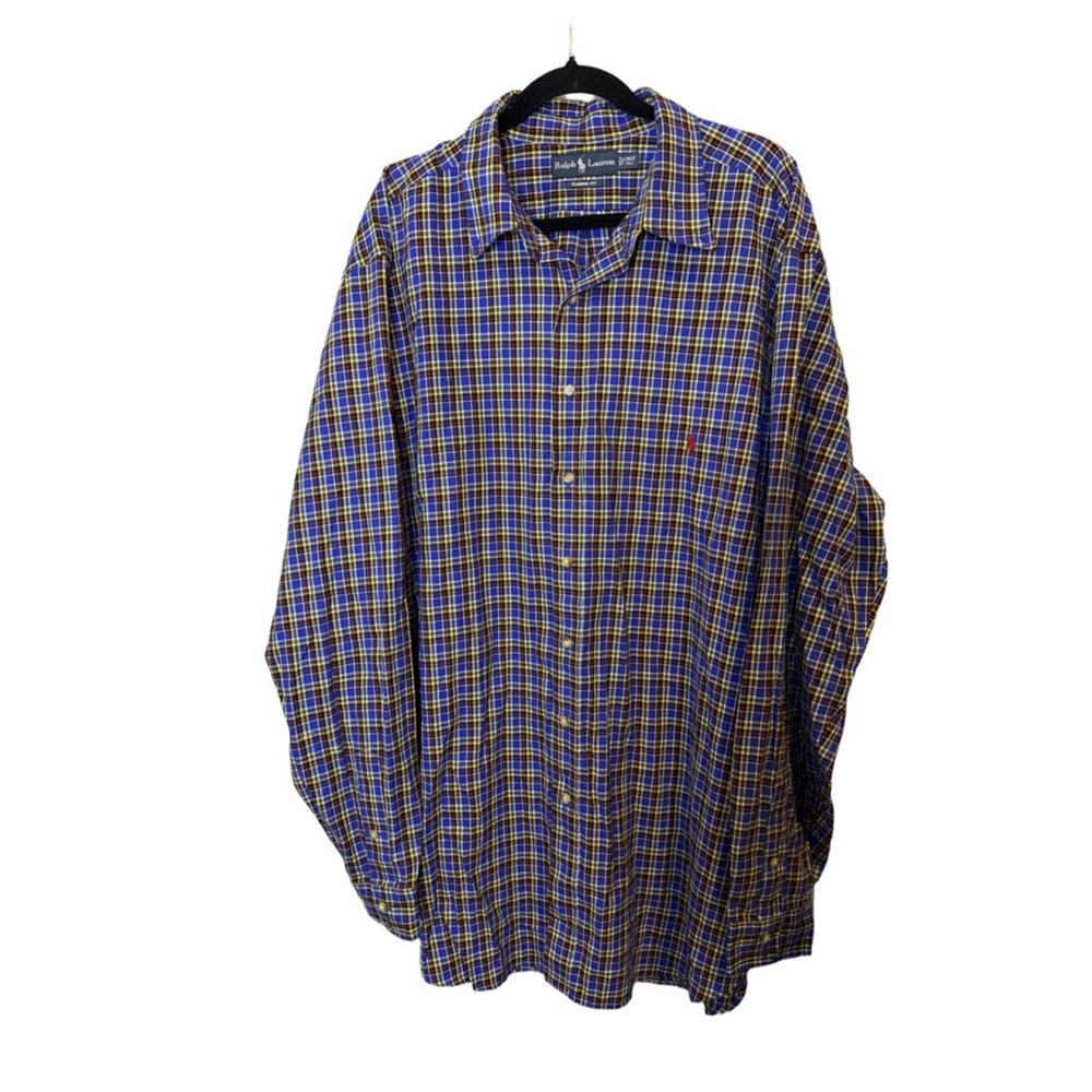 Ralph Lauren Blue Plaid Button-Down Classic Fit Cotton Shirt Size 2XLT